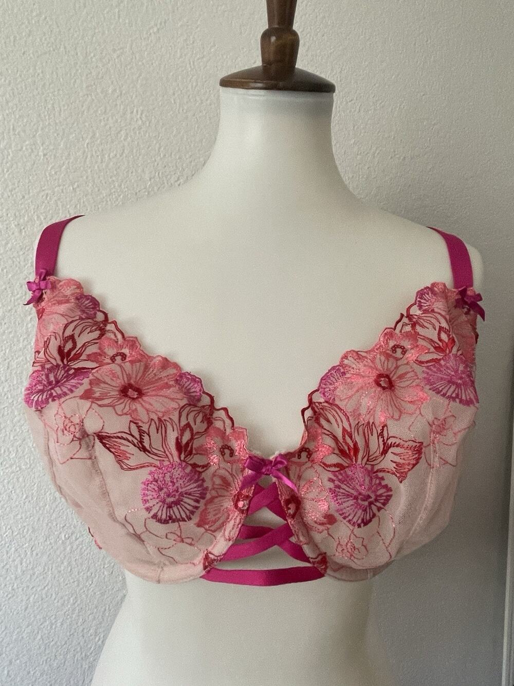 Cacique Bra Balconette 46C Floral Embroidered Romantic Coquette Fairycore